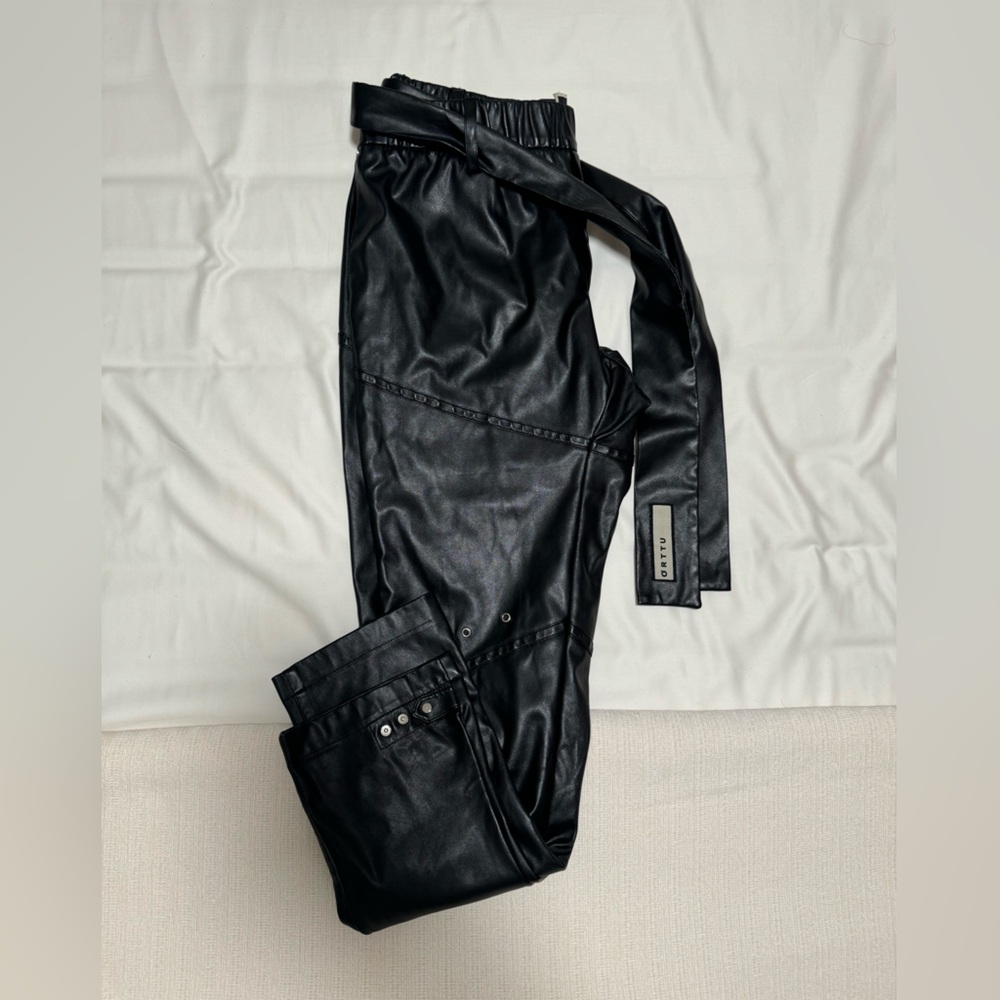 Black Faux Leather Pants by ORTTU